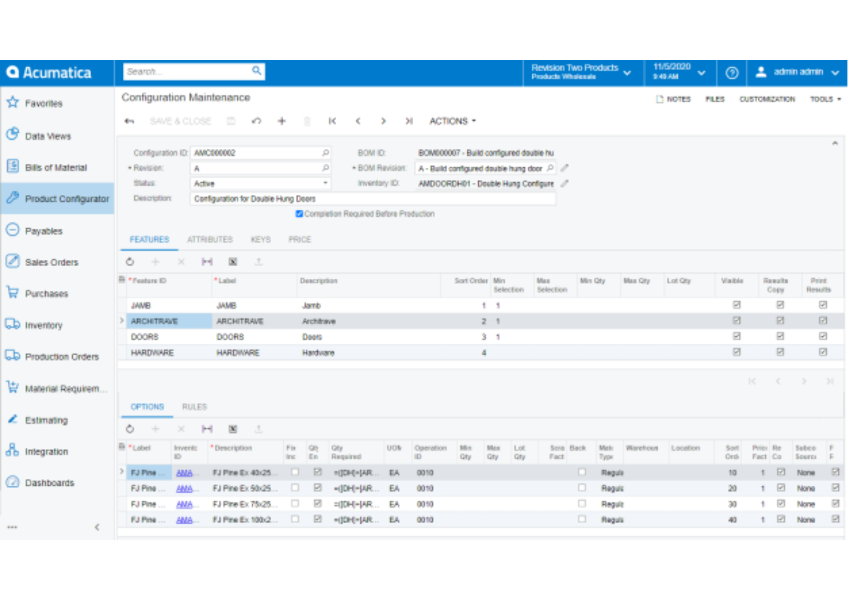 Manufacturing Acumatica Product Configurator