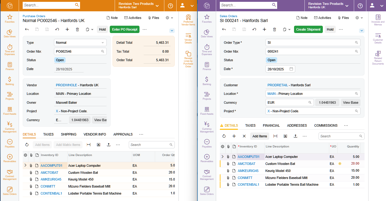 Intercompany accounting UK auto PO creation